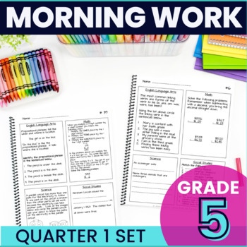 Preview of 5th Grade Morning Work - Set 1 - Daily Review of ELA, Math, Science & SS