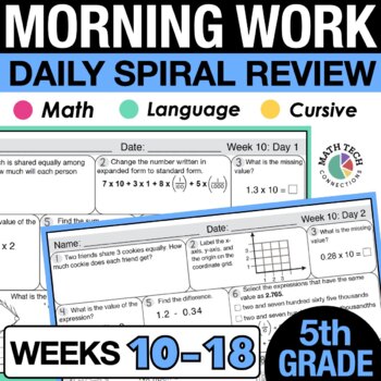 Preview of 5th Grade Math Spiral Review Back to School Math Activities, Math Homework Set 2
