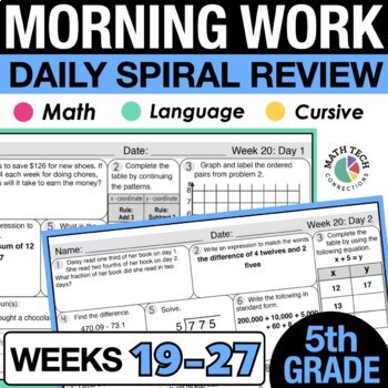 Preview of 5th Grade Math Morning Work | 5th Grade Spiral Review | Math Homework Set 3