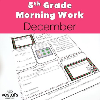 Preview of 5th Grade Morning Work: December -- Daily ELA and Math Spiral Review!