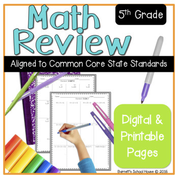 Preview of 5th Grade Math Worksheets | Spiral Review | Easy Prep Printables | CC Aligned
