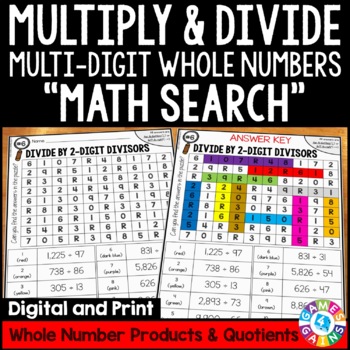 Preview of Multi Digit Multiplication & Long Division Practice Color by Number Worksheets