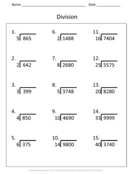 5th grade multi digit multiplication and division worksheet practice set