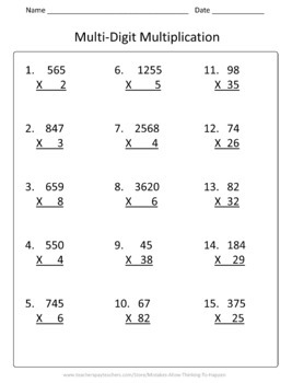 5Th Grade Multi-Digit Multiplication And Division Worksheet Practice Set
