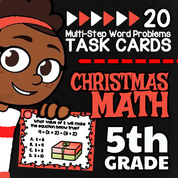 Preview of 5th Grade Multi-Step Word Problems ☆ 5th Grade Christmas Math Task Card Activity