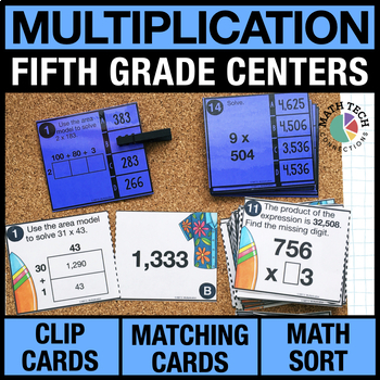 Preview of 5th Grade Math Review Centers Multiplication Task Cards, Activities, Test Prep
