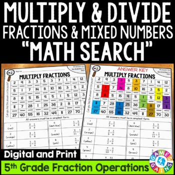 Preview of 5th Grade Multiplying and Dividing Fractions Worksheets {5.NF.3, 5.NF.4, 5.NF.7}