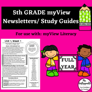 Preview of 5th Grade My View Literacy Parent Newsletters| Student Study Guides for All Year