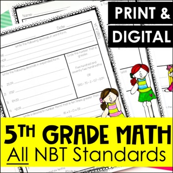 Preview of 5th Grade Math Spiral Review Worksheets | NBT Math Assessments | Decimals