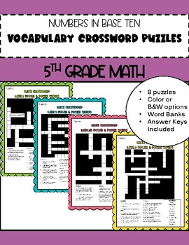 Preview of 5th Grade NBT Math Vocabulary Crossword Puzzle Worksheet BUNDLE!!