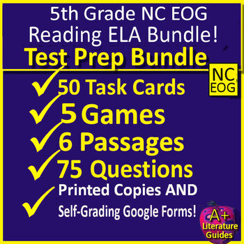 Preview of 5th Grade NC EOG Reading Practice Tests, Games, Task Cards North Carolina Review