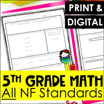 Preview of 5th Grade Fraction Review Worksheets | Adding Fractions | Multiplying Fractions