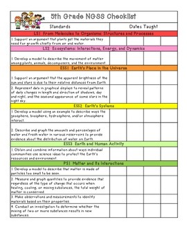 Preview of 5th Grade NGSS Checklist