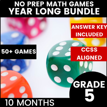 Preview of 5th Grade NO PREP MATH GAMES Year Long BUNDLE Printable Partner Math Games
