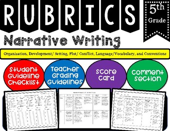 Preview of 5th Grade Narrative Writing Rubric with Checklist & Teacher Grading Guideline