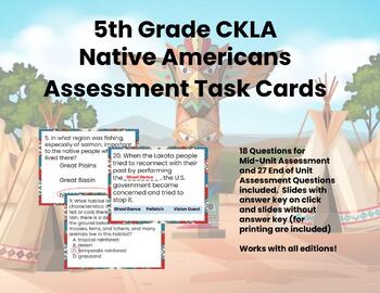 Preview of 5th Grade Native American Unit Assessment Slides/Task Cards  CKLA Amplify