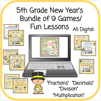 Preview of 5th Grade New Year's Bundle of 9 Math Games, Puzzles and Lessons