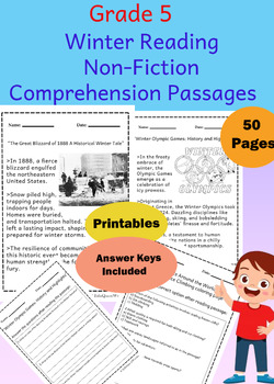 Preview of 10 Nonfiction "Winter" Reading Comprehension Stories Passages for Grade 5