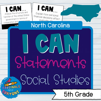 Preview of 5th Grade North Carolina NC Social Studies I Can Statements & Learning Targets