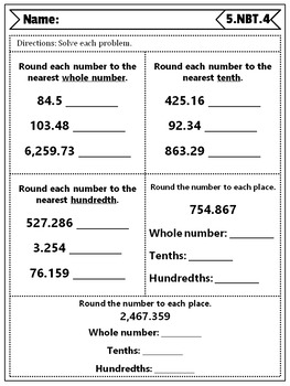 5th Grade Number & Operations in Base Ten Quizzes: 5th Grade NBT ...