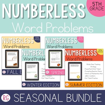 Preview of 5th Grade Numberless Word Problems Seasonal Bundle | 4 Seasons