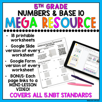 Preview of 5th Grade Numbers & Base 10 Review Worksheets & Google Slides DISTANCE LEARNING