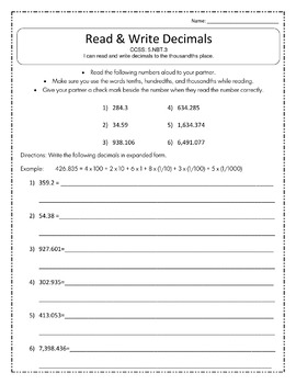 5th Grade NBT Worksheets 5th Grade Numbers in Base Ten Worksheets 5.NBT