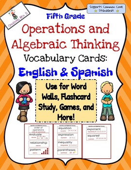 Preview of 5th Grade Operations and Algebraic Thinking Cards in English and Spanish