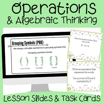 Preview of 5th Grade Operations and Algebraic Thinking | Math Lesson Slides and Task Cards