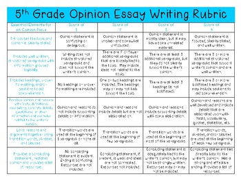 5th grade opinion essay rubric