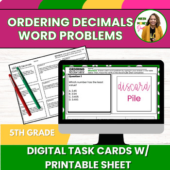 Preview of 5th Grade Math Ordering Decimals Numbers Digital Task Cards Activity