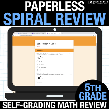 Preview of Digital Math Spiral Review 5th Grade Paperless Morning Work Google Forms Math