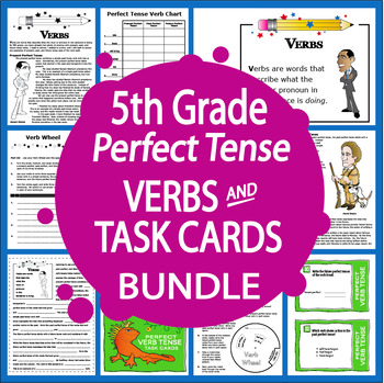 Preview of 5th Grade Perfect Tense Verbs Lesson & Task Cards + Context Clues Activities