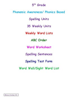 Preview of 5th Grade Phonemic Awareness/Phonics Based Spelling Units - 35 Weekly Units