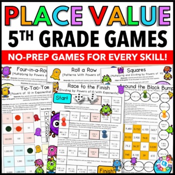 Preview of 5th Grade Place Value Math Center Games: Powers of 10, Exponents 5.NBT.1 5.NBT.2