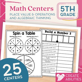 Preview of 5th Grade Place Value Math Centers PRINT AND DIGITAL