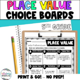 5th Grade- Place Value Math Menus - Choice Boards and Activities 