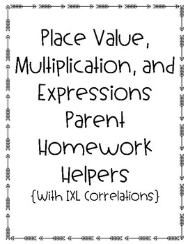Preview of 5th Grade Place Value, Multiplication, and Expressions Parent Homework Helpers