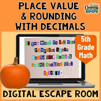Preview of 5th Grade Place Value & Rounding with Decimals Escape Room Halloween or Fall