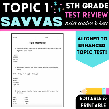 Preview of 5th Grade Place Value | Savvas/ enVision Math Topic 1 Test Review with Key