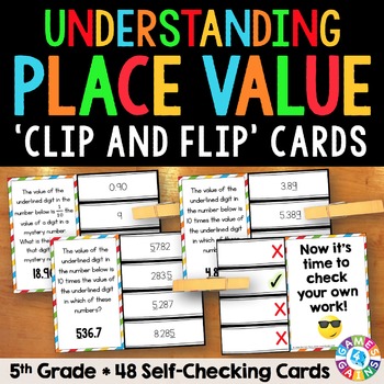 Preview of Ten Times Greater Place Value Relationships Task Cards with Decimals 5th Grade