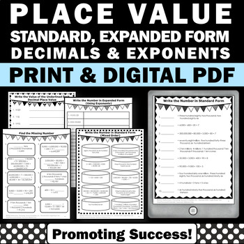 Preview of Decimal Place Value Review 4th Grade Practice to Millions Worksheet Word Form