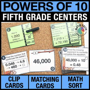Preview of 5th Grade Math Review Powers of 10 Task Cards | Math Centers, Activities, Games