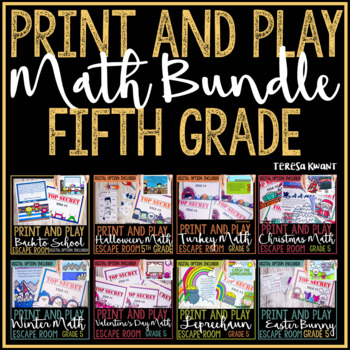 Preview of 5th Grade Print & Play Math Escape Room Breakout Activities | Bundle