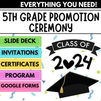 Preview of 5th Grade Promotion Editable Slide Deck, Program, Invitations & Certificate