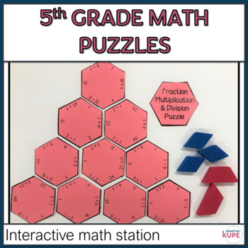 Preview of 5th Grade Puzzle Math Station with interactive pieces 