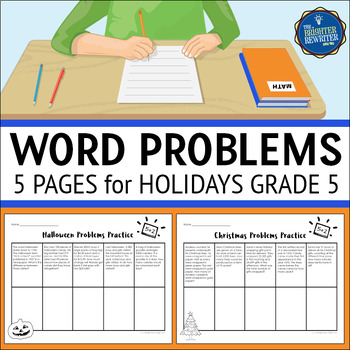 5th grade holiday math word problems worksheets by the brighter rewriter