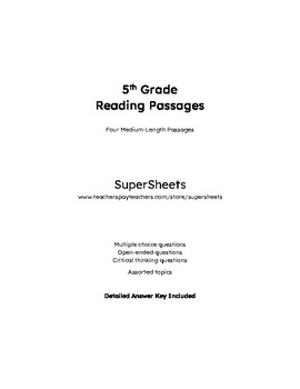 Preview of 5th Grade Reading Comprehension (4 passages) w/ Answer Key