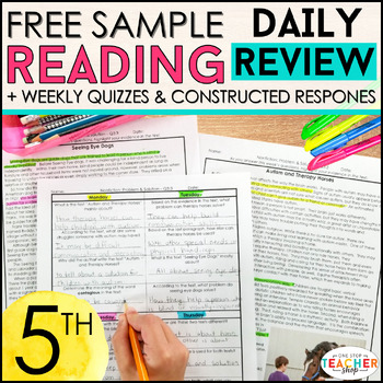 Preview of 5th Grade Reading Homework & Quizzes with Constructed Response Practice | FREE