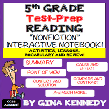 Preview of 5th Grade Reading Test-Prep, Nonfiction Interactive Notebook! Great Practice!